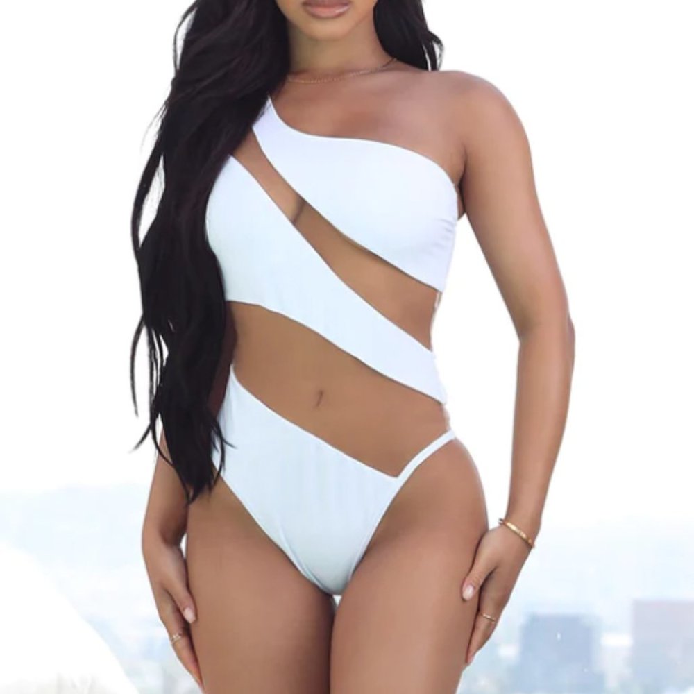 FashionNova Island Hideout Cutout Mesh One Piece Swimsuit